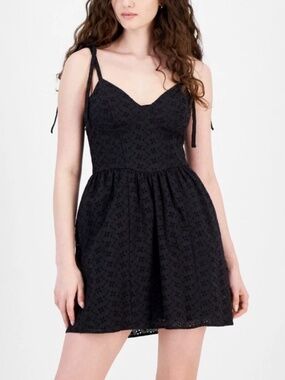 Self Esteem Juniors' Eyelet Corset Mini Dress - Black, XL